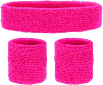 Produktbild von com-four® 3-teiliges Accessoire-Set - Stirnband und 2 Armbänder neon-pink - 80er Jahre Look - Zubehör für Fasching, Karneval, Mottoparty, JGA, Sport, Aerobic, Tennis