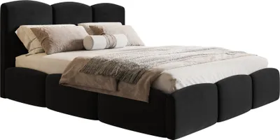 Produktbild von Polsterbett 180x200 Roma Slim - dickem Schaumstoff, Bettkasten, Lattenrost - Samtstoff Schwarz