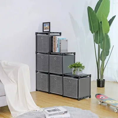 Produktbild von SONGMICS Bücherregal Steckregal 6 Würfel, mit 6 Stoffboxen, DIY Schrank