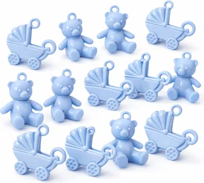 Produktbild von 20 Streuteile Bär Kinderwagen Acryl 4 cm Tischdeko Taufe Geburt blau oder rosa hellblau