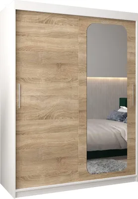 Produktbild von MEBLE KRYSPOL Promo 2150 Schlafzimmerschrank zwei Schiebetüren - Mattweiß + Sonoma
