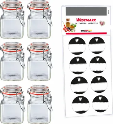 Produktbild von Westmark 6 Drahtbügelgläser, 100 ml + 8 Dekoetiketten, 665822E6