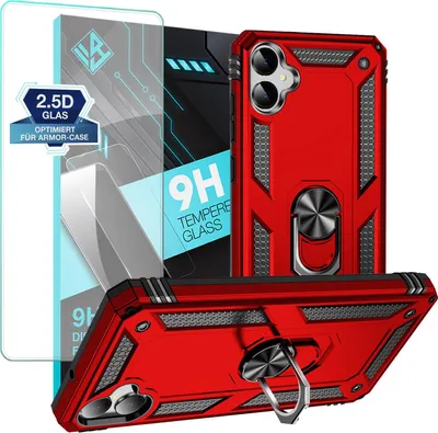 Produktbild von Armor Outdoor Handyhülle für Samsung Galaxy A05 Handy Panzer Case Schutzhülle mit 9H Displayglas Displayschutz Farbe: Rot