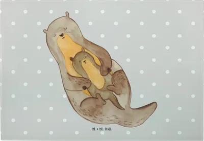 Produktbild von Mr. & Mrs. Panda Glas Schneideplatte Otter Kind - Grau Pastell - Geschenk, Familie, Hackbrett, Glasschneidebrett, Glas-Schneidebrett, Mama, Mutter, Schneidebrett, Baby