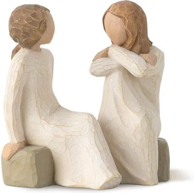 Image de Unyqoos® Figuratives décoratifs peints à la main, "Cœur et Âme" – Un cœur et une âme, aspect bois comme du bois sculpté à la main, hauteur 11,5 cm