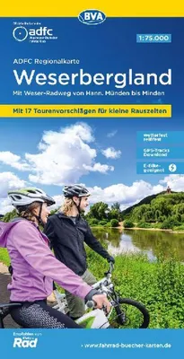 Obrázok produktu pre Regionálna mapa ADFC Weserbergland, 1:75 000, s návrhmi jednodňových výletov, odolná voči roztrhnutiu a poveternostným vplyvom, vhodná pre e-biky, GPS stopy na stiahnutie