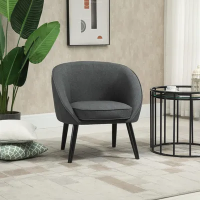 Produktbild von SUGIFT Polstersessel mit Leinenoptik, Cocktailsessel Lesesessel Relaxsessel, Holzbeine Gummibaumholz, Grau | 71 x 65 x 75 cm | bis 150 kg | Sitz 48 x 53 cm