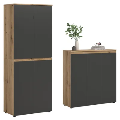 Image de Scarpa ensemble de chambre à coucher armoire et buffet, 7 portes chêneReproduction, anthracite.