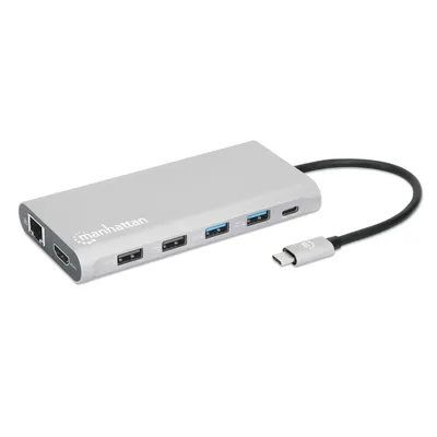 Produktbild von Manhattan 130660, Kabelgebunden, USB 3.2 Gen 1 (3.1 Gen 1) Type-C, 100 W, 10,100,1000 Mbit/s, Aluminium, MicroSD (TransFlash), SD, SDHC, SDXC