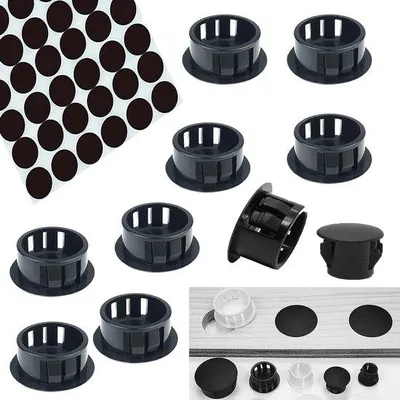 Obrázek produktu pro Černé samolepicí nábytkové vložky o průměru 30 mm pro vrták 21 mm