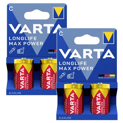 Image de 4 piles R-14 (R14 C) 1,5 V alcalines Varta Longlife Max Power