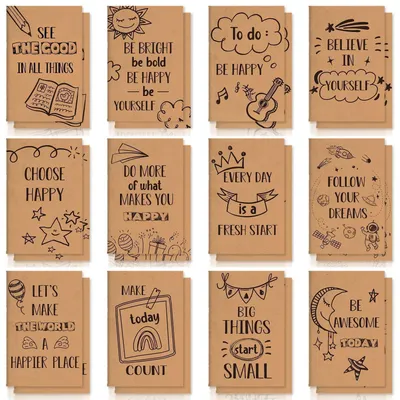Immagine prodotto di Blocchi per appunti, design colorati e motivazionali, formato mini, confezione da 24 pezzi, dimensioni 8x12,5 cm, stile retrò in cartoncino