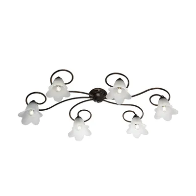 Zdjęcie produktu dla Lampa sufitowa Alice z brązowego lakierowanego żelaza, dekor stare złoto, klosze z białego szkła alabastrowego Ø14 cm, 6 świateł, 99x50 cm