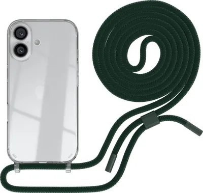 Produktbild von EAZY CASE Handykette für Apple iPhone 16, Clear Case aus Silikon, mit Umhängeband, abnehmbare Endstücke, Handyband in Grün