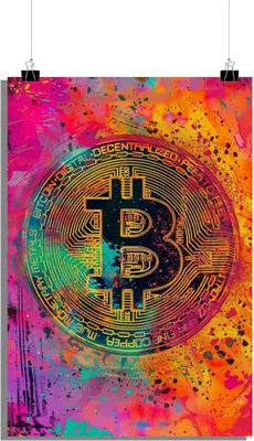 Produktbild von Bitcoin Poster - Aquarell Poster - Goldmünzen Poster - Kunst Poster - 51x71cm - Perfekt zum Einrahmen