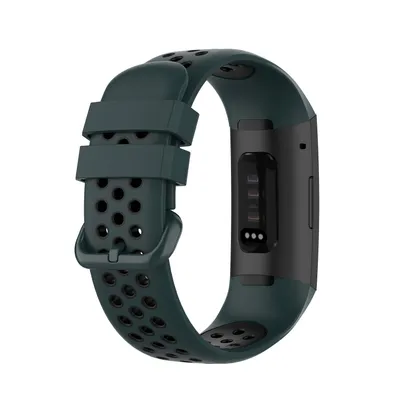Produktbild von Für Fitbit Charge 3 + 4 Silikon Armband weiches Ersatzarmband für Sport / Fitness geeignet atmungsaktiv Größe L OLIVE-SCHWARZ
