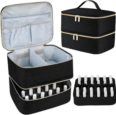Produktbild von Schminkkoffer für Reisen - Visagie Make-up Koffer - Kosmetik-Case - Ideal für Reisen und To-Go - Schminkkoffer in schwarz - 20 cm groß - Plastik-Koffer