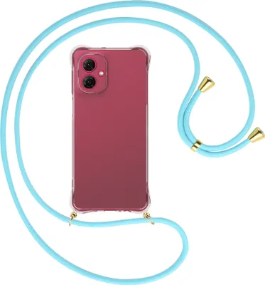 Produktbild von Handykette Backcover-Schutzhülle mit Band (Metall goldfarben) für Motorola Moto G55 5G - himmelblau