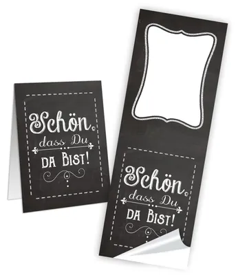 Produktbild von Geschenkaufkleber Schön, dass du da bist | schwarz weiß | 5 x 14,8 cm zum Beschriften 10 Stück25 Stück