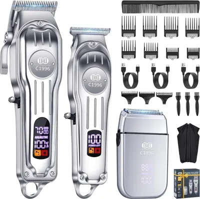Produktbild von Profi Haarschneidemaschine Set kabellos mit Trimmer und Rasierer Bartschneider Kit LCD Display leise Motor Haartrimmer Herren Friseur