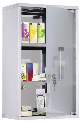 Image de Armoire à médicaments - Armoire à pharmacie verrouillable - En acier inoxydable - 3 compartiments - Porte en verre - Étanche - 30 x 18 x 50 cm - Argent