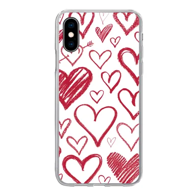 Produktbild von MuchoWow® Handyhülle Schutzhülle Hülle für iPhone X Eine Illustration mit mehreren Herzen auf weißem Hintergrund Silikon Softcase Handy Hülle - Handyhülle