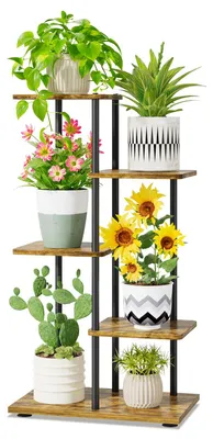 Produktbild von 4-stufiges Pflanzenregal, 86 cm hohes, mehrstufiges Pflanzenregal für Balkon, Wohnzimmer und Terrasse, schwarz & braun