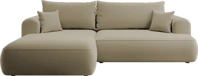 Produktbild von Selsey Ovo - Ecksofa mit Schlaffunktion, Bettkasten, Ottomane links, Easy-Clean-Veloursbezug in Beige