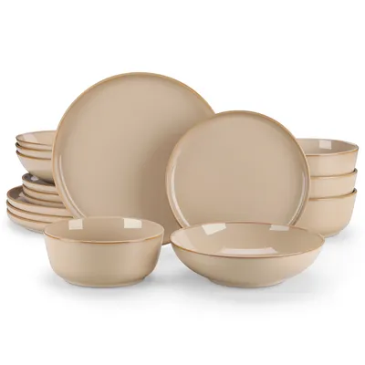 Image de vancasso Service de table, 16 pcs. service combiné en faïence, set de vaisselle avec set d'assiettes, bol pour 4 personnes, brun