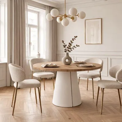 Obrázek produktu pro Kulatý rozkládací stůl do jídelny, CORTIC BIS, loftový styl, skandinávský, průměr: 100/176 cm, barva: Cremona/Kašmír