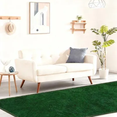 Imagen del producto de Unyqoos® Alfombra suave de color verde oscuro, 80x160 cm, de poliéster, con un pelo de 4 cm, base antideslizante de PVC, ideal para salones, dormitorios o pasillos