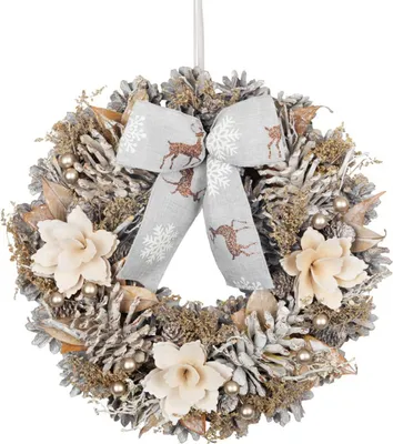 Imagen del producto de Corona navideña MagicHome, natural, para colgar, con lazo, 30 cm
