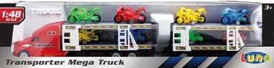 Produktbild von Luna Autotransporter 53 cm LKW Lastwagen Mega Truck m. Anhänger 8 Motorräder +3J