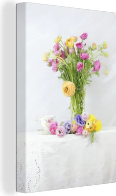 Produktbild von MuchoWow® - Leinwandbilder - Stillleben - Farben - Blumen, Wandbild, Wanddeko Bilder Wohnzimmer, 20x30cm