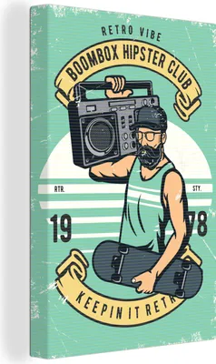 Produktbild von MuchoWow® - Leinwandbilder - Radio - Skateboard - Retro, Wandbild, Wanddeko Bilder Wohnzimmer, 40x60 cm