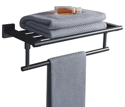 Image de Porte-serviettes mural en acier inoxydable 304 noir, 42 cm, salle de bains