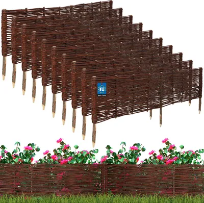 Image de KOTARBAU® Lot de 10 Clôture Bois Bordure Jardin Extérieur 120x30cm Bordure de Jardin en Osier à Planter Marron Cloture en Osier Décoration Extérieure