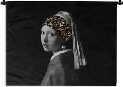 Produktbild von MuchoWow® Wandteppich Wandbehang Kunst - Girl with a Pearl Earring - Panther 150x112.50 cm Tapisserie Dekoration Wandtuch - Wanddecke - Wandteppiche
