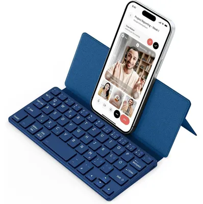 Productafbeelding van Opvouwbaar Bluetooth-toetsenbord met standaard, mini-toetsenbord voor telefoon, ultradun en draagbaar, dual-channel, compatibel met iOS, Android en Windows, donkerblauw/marineblauw