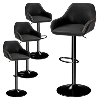 Produktbild von Barhocker Set mit 4 Drehstühlen, Höhenverstellbare Arbeitshocker, 360° Schwenkbare Bistrohocker, Barstühle mit Fußstütze, Tresenhocker, schwarz