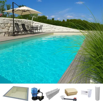 Produktbild von KWAD Styropor Pool Easy mit gerader Treppe links 8 x 4 x 1,5 m sand