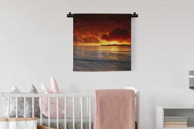 Produktbild von MuchoWow® Wandteppich Wandbehang Sonne - Berge - Meer 60x60 cm Tapisserie Dekoration Wandtuch - Dekorationen - Wand Decke