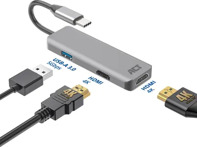 Produktbild von ACT USB-C 4K Multiport-Adapter für 2 HDMI-Monitore, USB-A Datenanschluss AC7013