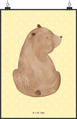 Produktbild von Mr. & Mrs. Panda Bild Bär Schulterblick DIN A2 - Gelb Pastell - Geschenk, drucke, Teddy, Selbstachtung, Weisheit, Motivation, Bärenliebe, Wanddekoration, Bären, Plakat