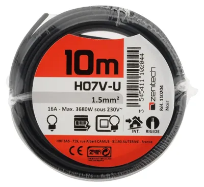 Zdjęcie produktu dla Kabel HO7VU, przekrój 1,5 mm², czarny, długość 10 metrów