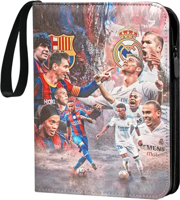 Produktbild von Fußball Karten Sammelalbum mit 4 Taschen 50 Hüllen und Reißverschluss Tragegriff für 400 Karten, Fussball Sammelkarten Album Ordner Heft messi cr7
