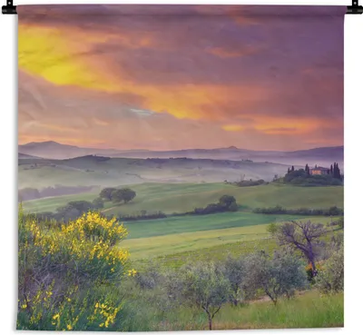 Produktbild von MuchoWow® Wandteppich Wandbehang Landschaft - Himmel - Nebel - Toskana 90x90 cm Tapisserie Dekoration Wandtuch - Wandaufhänger