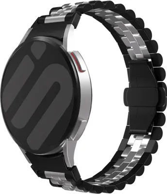 Produktbild von Strap-it Jubilee-Metallgliederarmband – für Samsung Galaxy Watch 7 (40 und 44 mm) / Watch 6 (Classic) / Galaxy Watch 5 (Pro) / Watch 4 (Classic) / Watch FE – Edelstahl – Schwarz/Silber