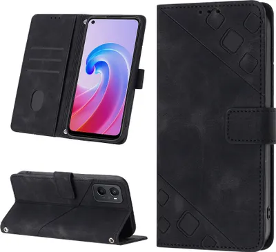 Produktbild von Hülle für OPPO A96 4G A36 A76 Realme9i Prägung Flip Leder Brieftasche Schutzhülle mit Ständer Schwarz
