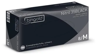 Produktbild von BINGOLD Nitril 35 Schwarz Einweghandschuhe puderfrei 100 Stück : S Größe: S